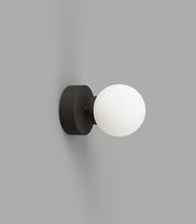 Orb Mirror Small Dark Bronze Short Arm Wall Light with Acid Washed White Glass Shade