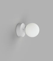 Orb Mirror Small White Short Arm Wall Light with Acid Washed White Glass Shade