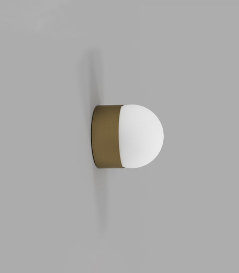 Orb Sur Mini Wall Light Old Brass with Small Acid Washed White Glass Ball Shade