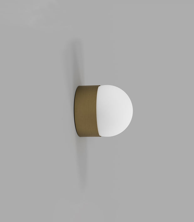 Orb Sur Mini Wall Light Old Brass with Small Acid Washed White Glass Ball Shade