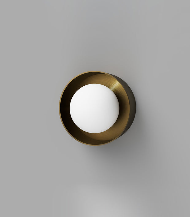 Orb Sur Wall Light Old Brass with Small Acid Washed White Glass Ball Shade