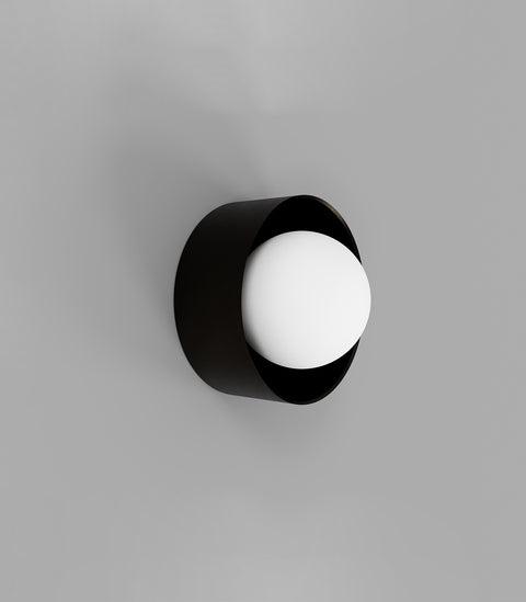 Orb Sur Wall Light Iron with Small Acid Washed White Glass Ball Shade