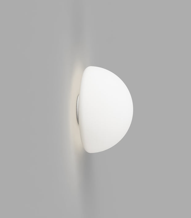 Orb Dome Mirror Mini White Wall Light with Acid Washed White Glass Shade