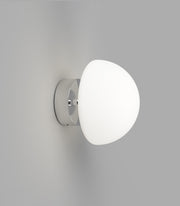 Orb Dome Mirror Mini Chrome Short Arm Wall Light with Acid Washed White Glass Shade