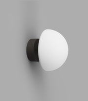 Orb Dome Mirror Mini Dark Bronze Short Arm Wall Light with Acid Washed White Glass Shade