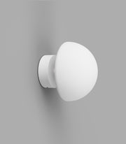 Orb Dome Mirror Mini White Short Arm Wall Light with Acid Washed White Glass Shade