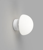 Orb Dome Mirror Mini White Short Arm Wall Light with Acid Washed White Glass Shade