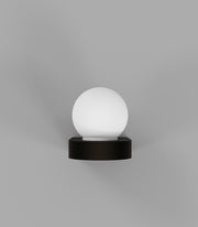 Orb Ledge Wall Light Old Bronze with Small Acid Washed White Glass Ball Shade
