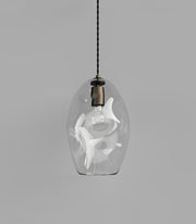 Organic Pendant Light Iron with Large Clear Mouth-Blown Glass