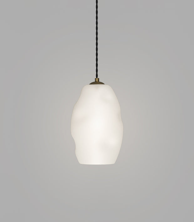 Organic Pendant Light Old Brass with Medium White Mouth-Blown Glass