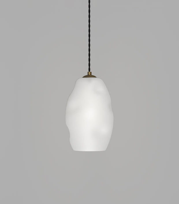Organic Pendant Light Old Brass with Medium White Mouth-Blown Glass