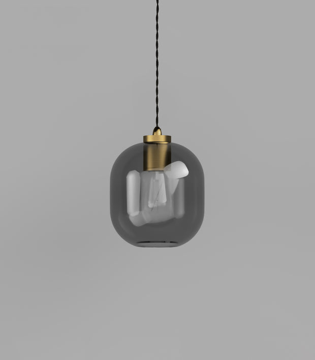 Parlour Curve Pendant Light Old Brass with Smoked Glass Shade