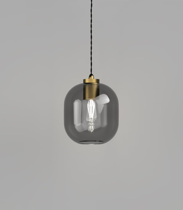 Parlour Curve Pendant Light Old Brass with Smoked Glass Shade