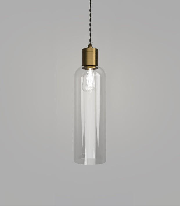 Parlour Elong Pendant Light Old Brass with Clear Glass Shade