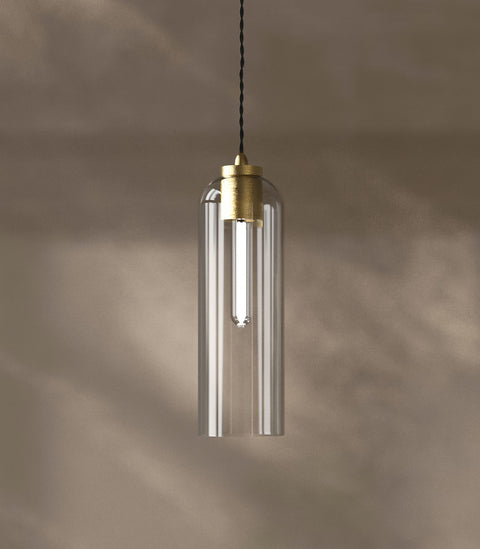 Parlour Elong Pendant Light Old Brass with Clear Glass Shade