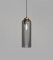 Parlour Elong Pendant Light Old Brass with Smoked Glass Shade