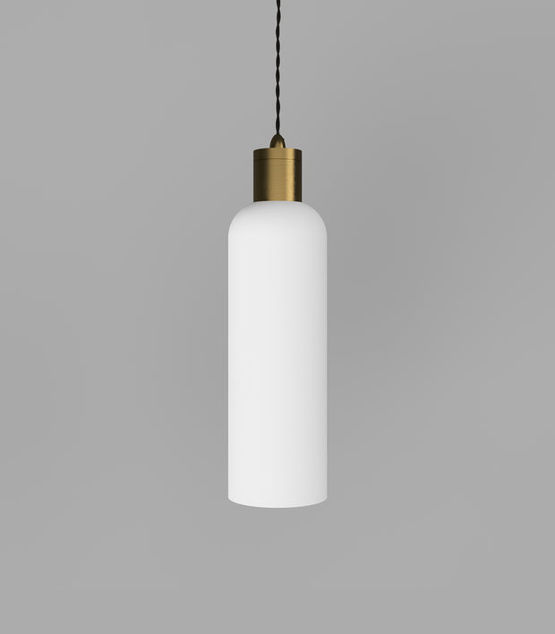 Parlour Elong Pendant Light Old Brass with White Glass Shade