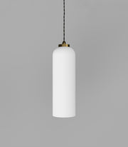 Parlour Elong Pendant Light Old Brass with White Glass Shade
