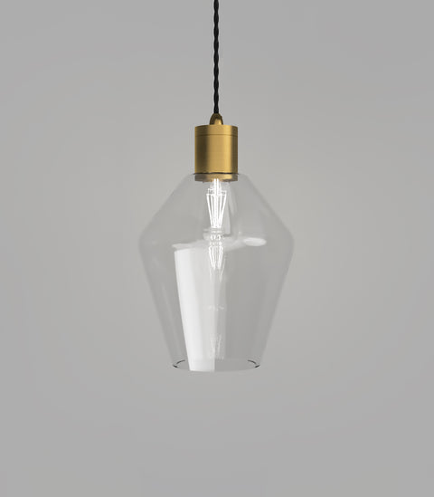 Parlour Geo Pendant Light Old Brass with Clear Glass Shade
