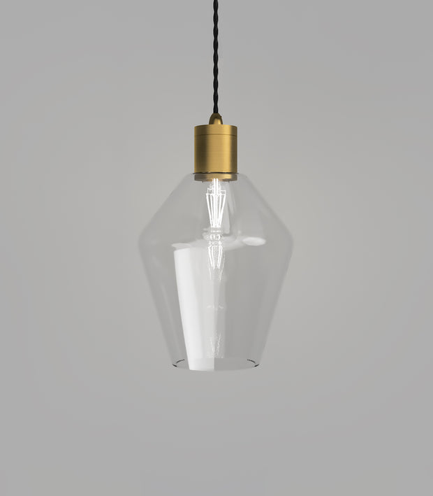 Parlour Geo Pendant Light Old Brass with Clear Glass Shade