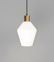 Parlour Geo Pendant Light Old Brass with Acid Washed White Glass Shade