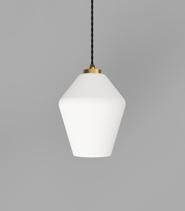 Parlour Geo Pendant Light Old Brass with Acid Washed White Glass Shade
