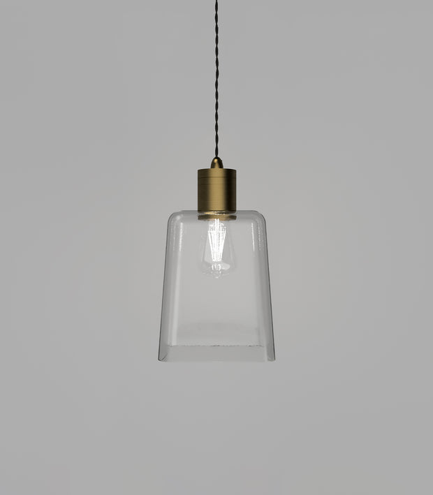 Parlour Glass Pendant Light Old Brass with Square/Square Glass Shade