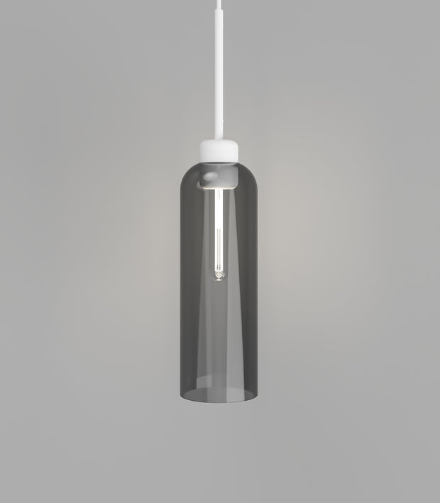 Parlour Lite Elong Pendant Light White with Smoked Glass Shade