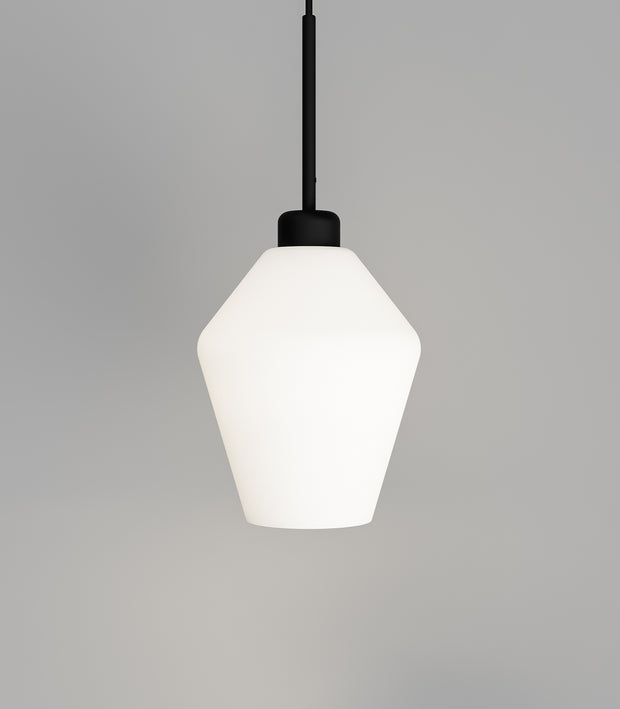 Parlour Lite Geo Pendant Light Black with Acid Washed White Glass Shade