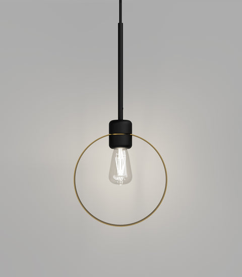 Parlour Lite Ring Pendant Light Black with Old Brass Ring