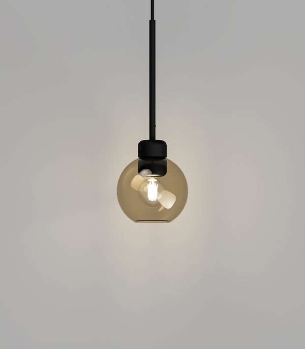 Parlour Lite Sphere Pendant Light Black with Amber Glass Shade