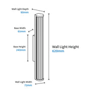 Junco 18w LED CCT Black Ribbed Glass IP65 620mm Wall Light