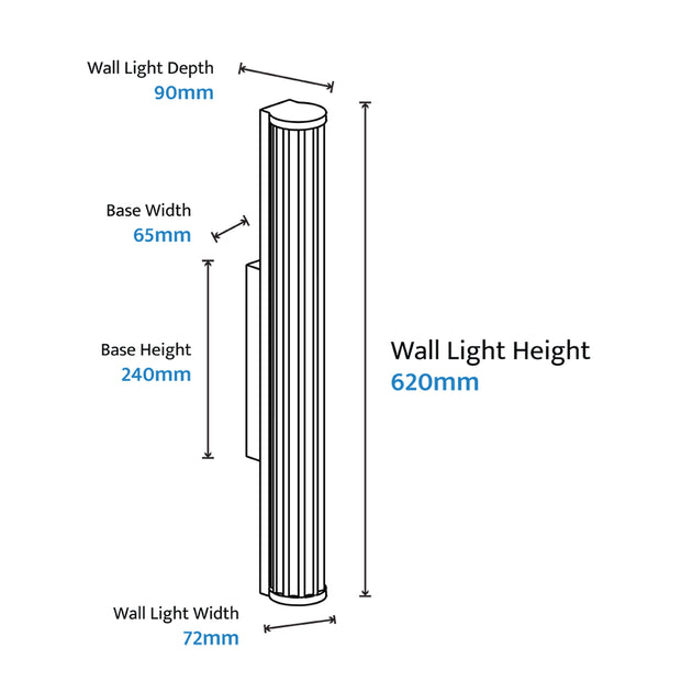 Junco 18w LED CCT Black Ribbed Glass IP65 620mm Wall Light