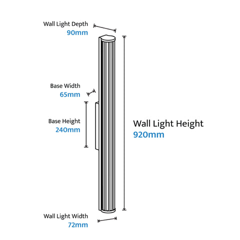 Junco 22w LED CCT Black Ribbed Glass IP65 920mm Wall Light