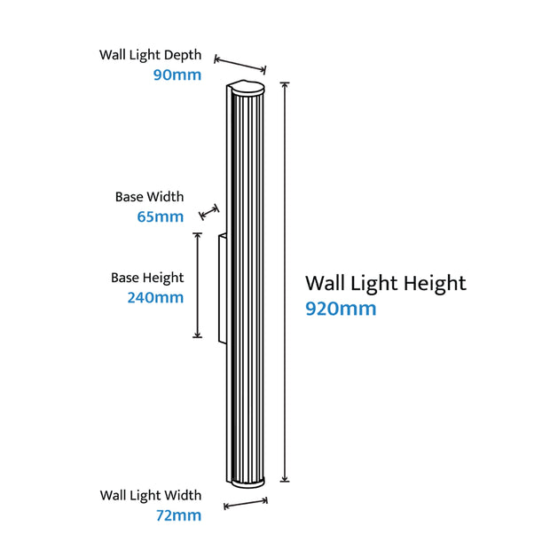 Junco 22w LED CCT Black Ribbed Glass IP65 920mm Wall Light