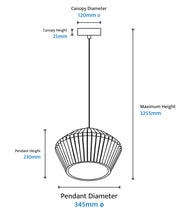 Munia Ribbed Gypsum Paintable Surface 345mm White E27 Pendant