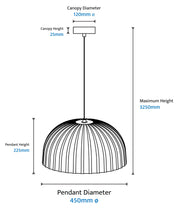 Rachis Ribbed Polymer Resin 450mm White IP20 E27 Pendant