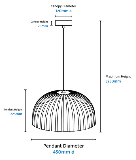Rachis Ribbed Polymer Resin 450mm White IP20 E27 Pendant