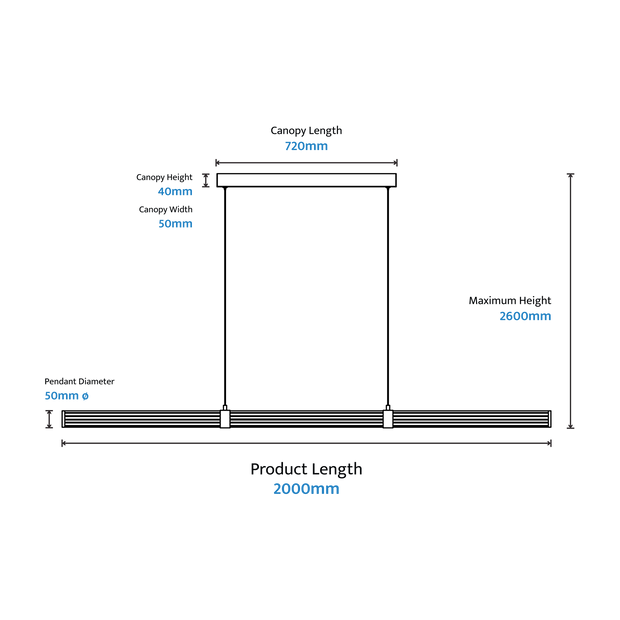Charm 60W CCT LED 2000mm Linear LED Pendant Black