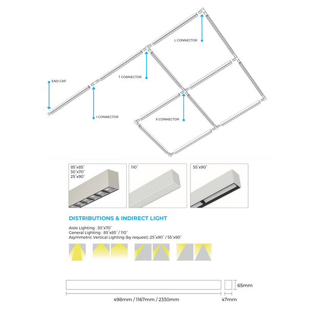 17w 498mm Linear Light with Track Mount and Louvre Lens White 3000k