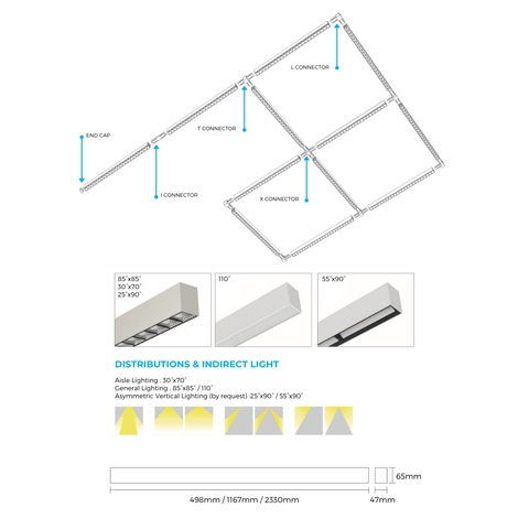17w 498mm Linear Light with 3 Circuit Track Mount and Louvre Lens Black 3000k