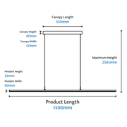Dazzle 50w CCT LED 1500mm Linear Pendant Black