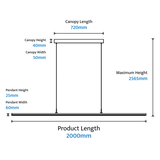 Dazzle 72w CCT LED 2000mm Linear Pendant Black