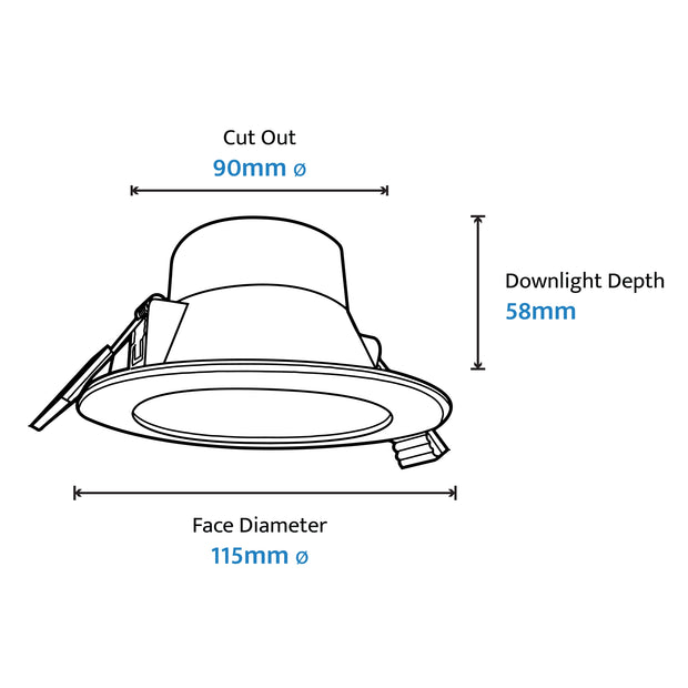Jay 10w LED CCT Flush Faced 90mm White Downlight
