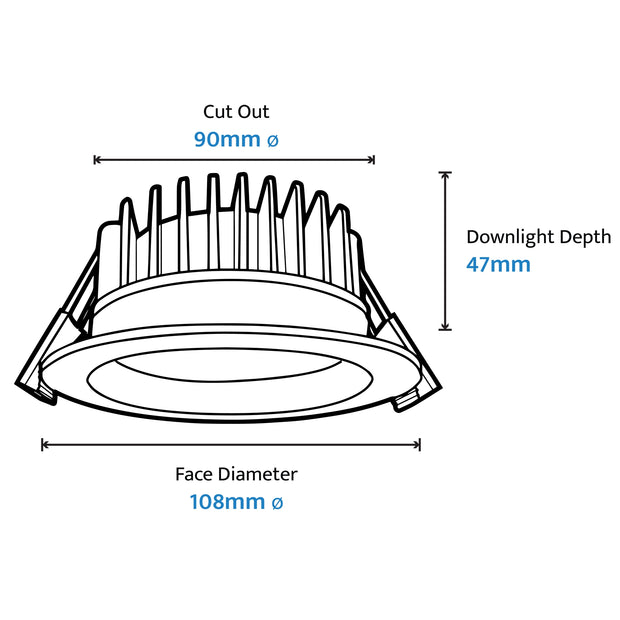 Lory 13w LED CCT Aluminium Recessed Face 90mm Dimmable White Downlight