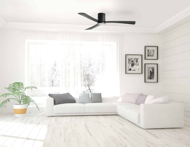 Metro 52 DC White with Oak Blades Flush Ceiling Fan and LED Light