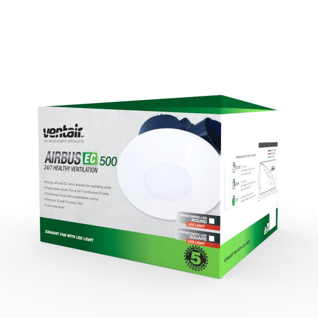 Ventair Airbus EC 500 Energy Efficient White Exhaust Fan With 14W LED Light