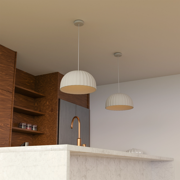 Rachis Ribbed Polymer Resin 450mm White IP20 E27 Pendant