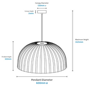 Rachis Ribbed Polymer Resin 600mm White IP20 E27 Pendant