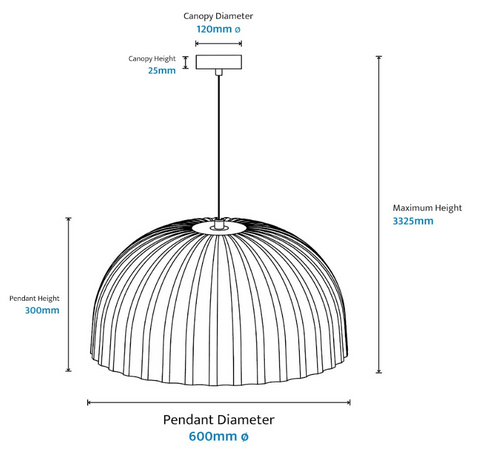 Rachis Ribbed Polymer Resin 600mm White IP20 E27 Pendant